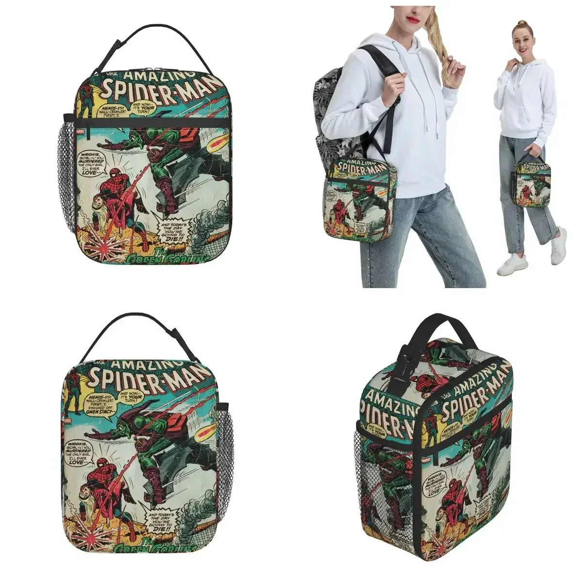 The Amazing Spider-Man Comic Insulated Lunch Bag Portable Reusable Thermal Bag Tote Lunch Box Office Picnic Girl Boy