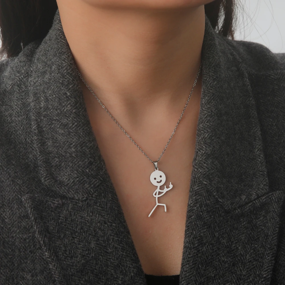 COOLTIME Lustige Mittelfinger Stickman Halskette Edelstahl Hip Hop Doodle Anhänger Halskette für Frauen Männer Punk Schmuck Geschenk – Detail 18