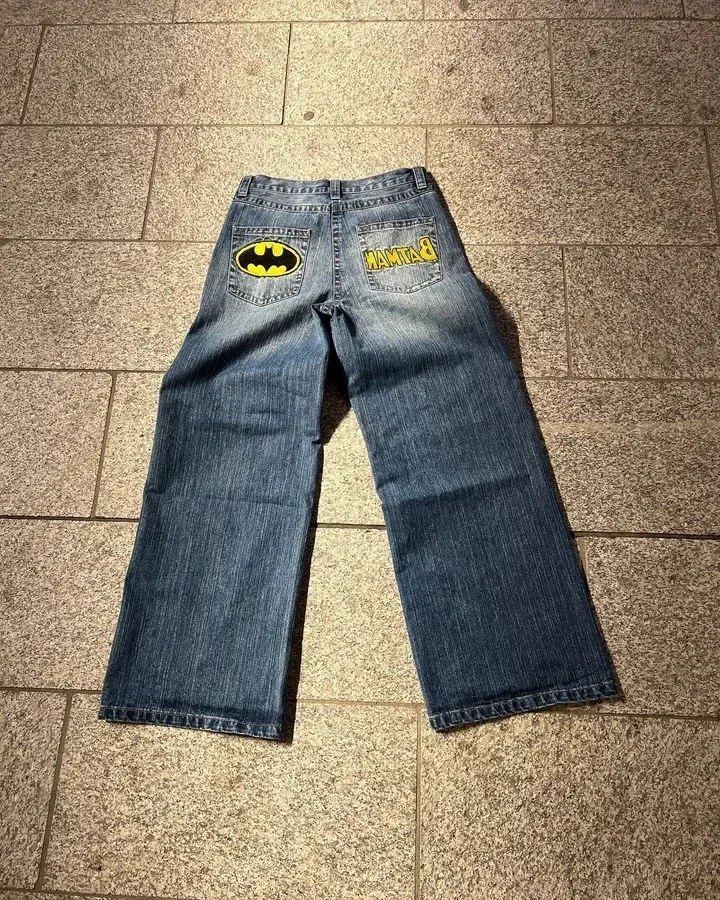 Hip Hop Streetwear Jeans Y2K Hosen Harajuku Gothic Punk bestickt Vintage blau Baggy Jeans Herren hohe Taille weites Bein Hose
