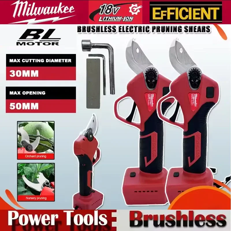 

Milwaukee Brushless Electric Pruner 4 Gears Cordless Handheld Orchard Shrub Pruning Tree Branches Cutter For 18V 20V Battery