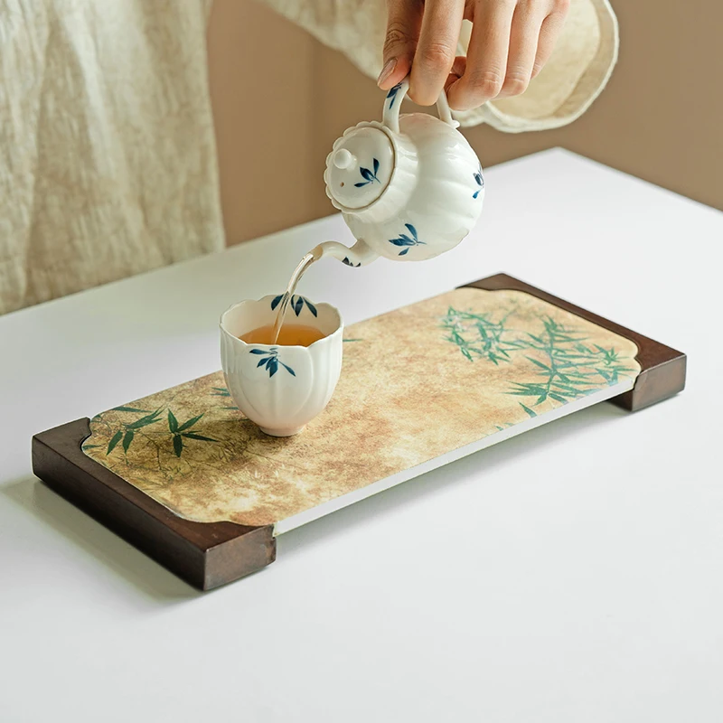 Chinese Rectangular Tea Tray Household Water Absorption Quick-Drying Tray Kung Fu Tea Set Small Tea Tray