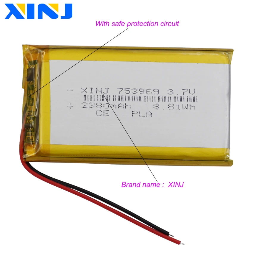 3.7v 2380mah 8.80wh 753969 polímero li lipo bateria recarregável pilha de lítio para dashcam e-book almofada meados portátil dvd tablet pc