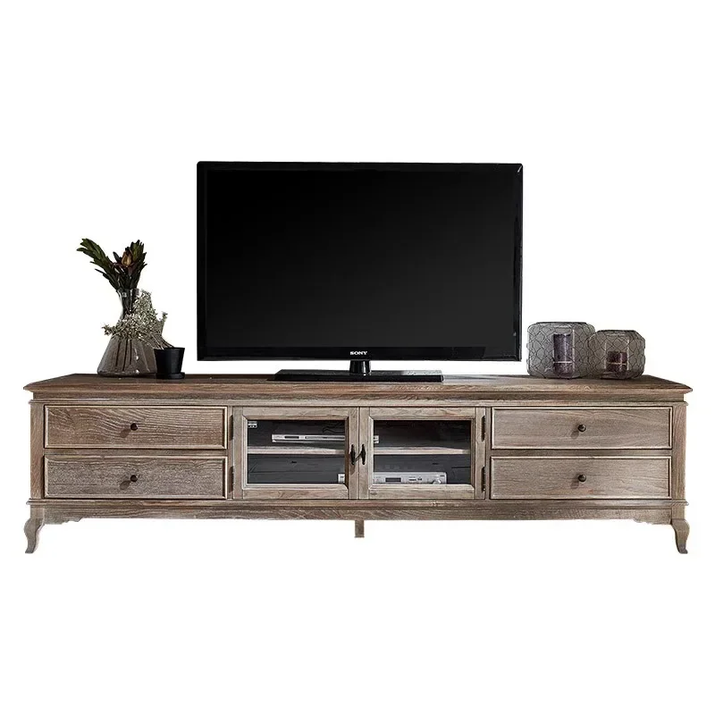 

American rural solid wood weathering old living room TV cabinet French retro bedroom storage floor low video cabinet