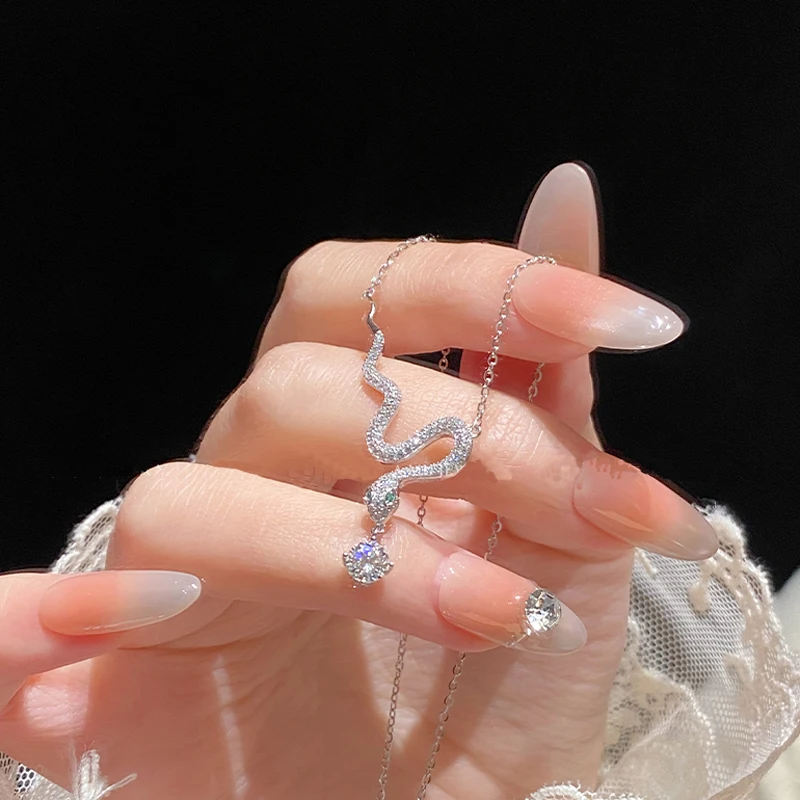 جديد 925 الفضة 5A الزركون الأفعى قلادة قلادة الحيوان تصميم قلادة أسلوب بسيط موضة النساء عيد ميلاد غرامة المجوهرات بالجملة #6