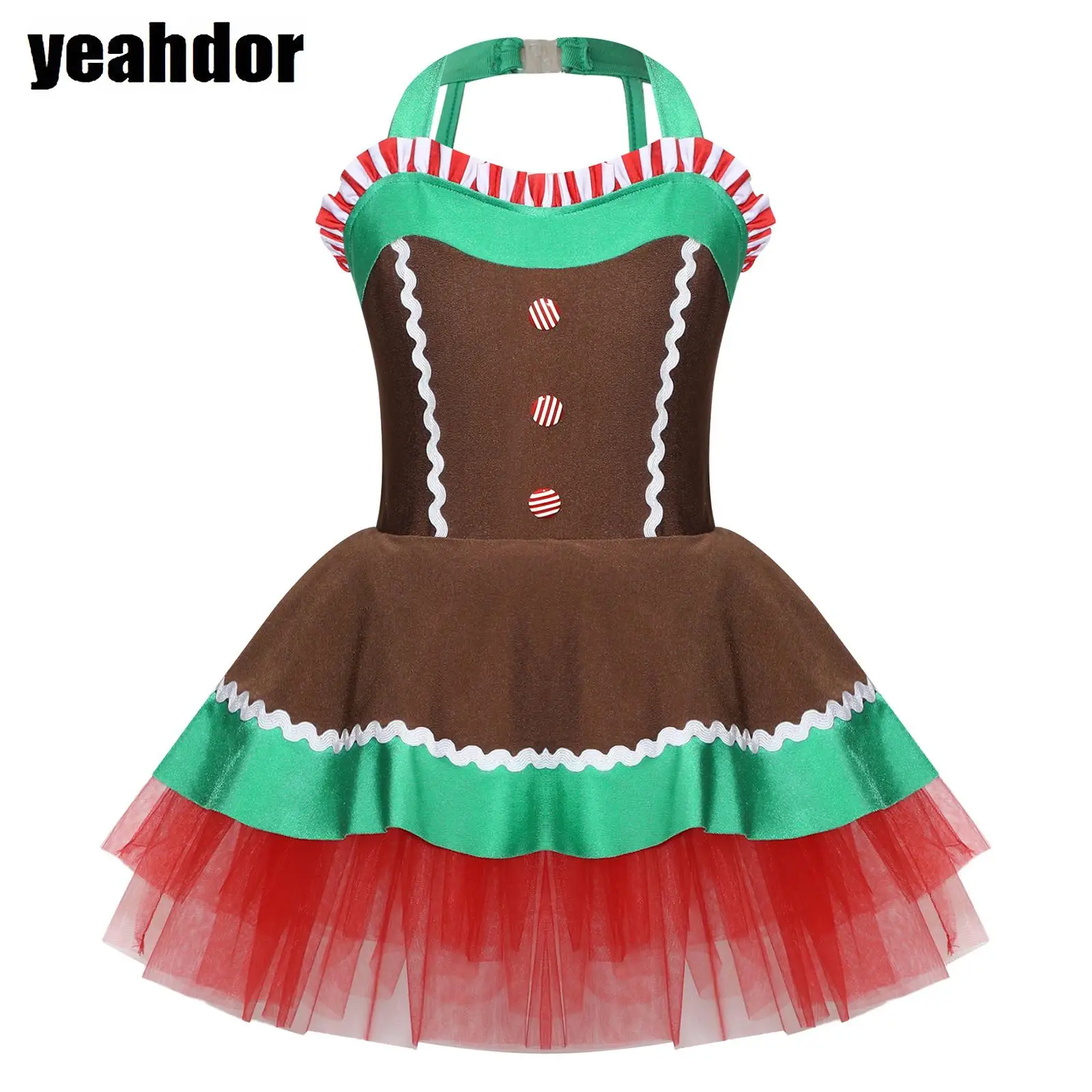 

Girls Christmas Gingerbread Man Costume Sleeveles Candy Cane Ballet Tutu Leotard Dress Xmas Cosplay Cookie Man Santa Claus Dress