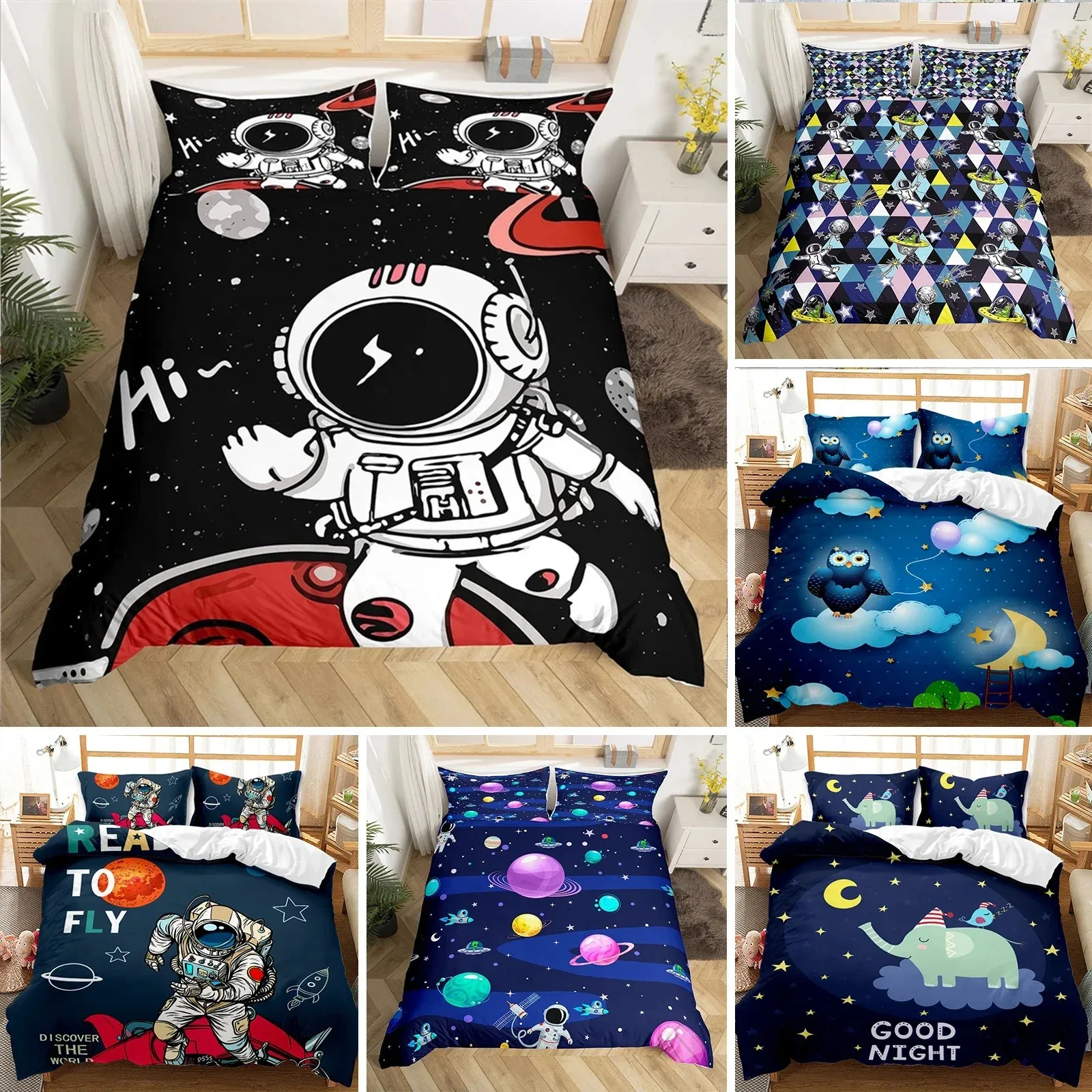 

Astronaut Duvet Cover Set, Space Bedding Set for Kids Boys, Sky Galaxy Themed Comforter Cover, Queen King Twin Size Quilt Cover