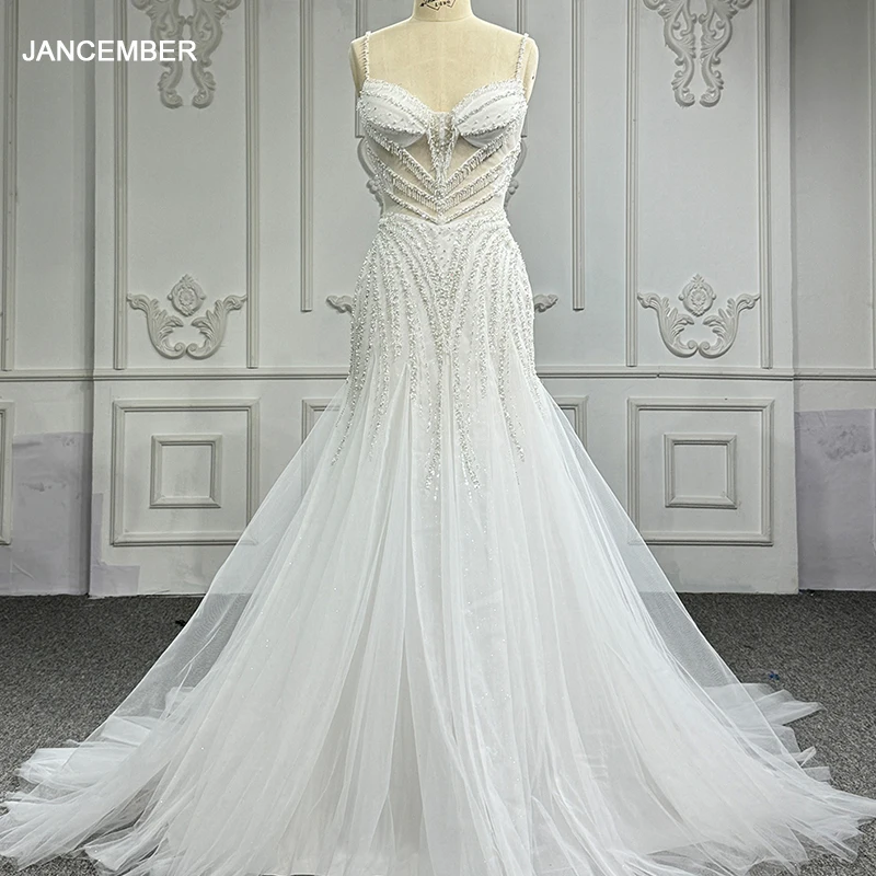 

Jancember Exquisite Factory Wholesale Wedding Dresses Organza A-line Spaghetti Straps Scoop Court Train Vestido De Noiva DY6725