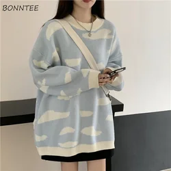 Clouds Pullovers Women Baggy Cute Korean Style Harajuku Girlish Knitted Sweaters Winter Elegant Casual Streetwear All-match Ropa