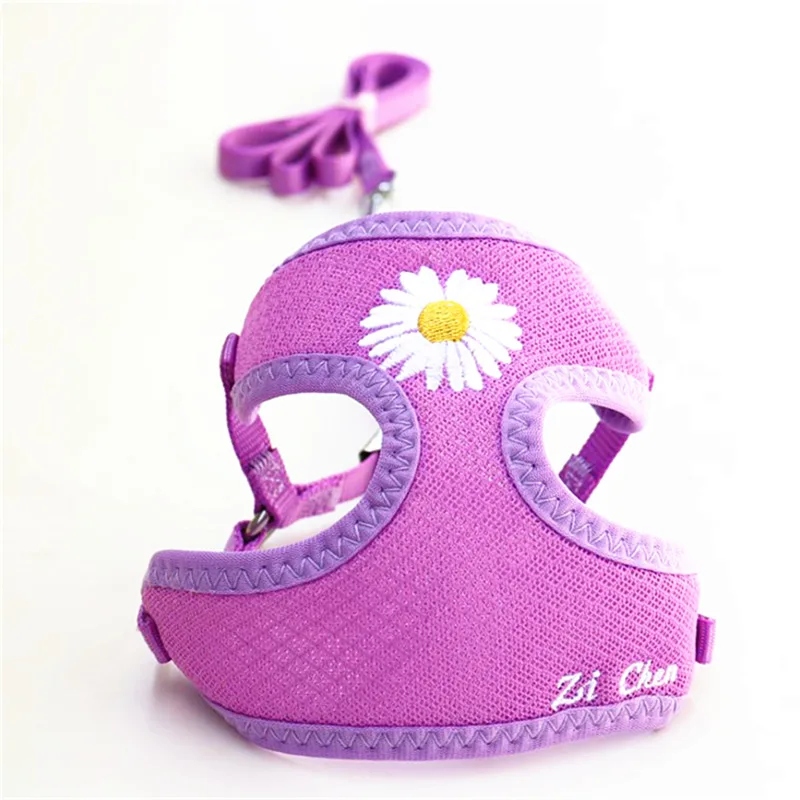 Daisy Embroidery Breathable Dog Harness and Leash Set, Adjustable Pet Harness Vest for Small Dogs Pet Supplies - view 2
