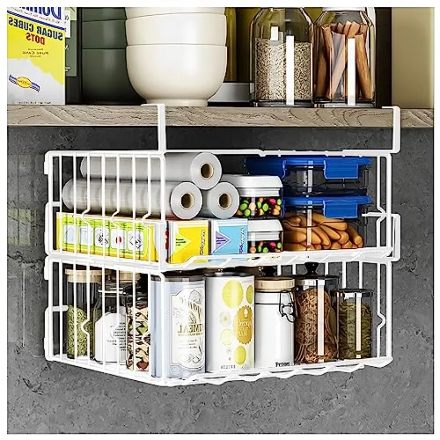 

Under Shelf Basket Storage 2Pack 12.6in Metal Under Cabinet Shelf Hanging Wire Basket Shelves for Kitchen Pantry Organization B
