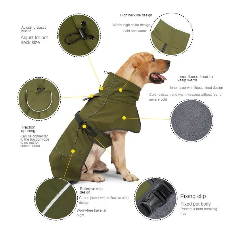 Dog winter coat, Reflective waterproof and warm, dog winter cotton clothing, with cashmere, suitable for medium and large dogs