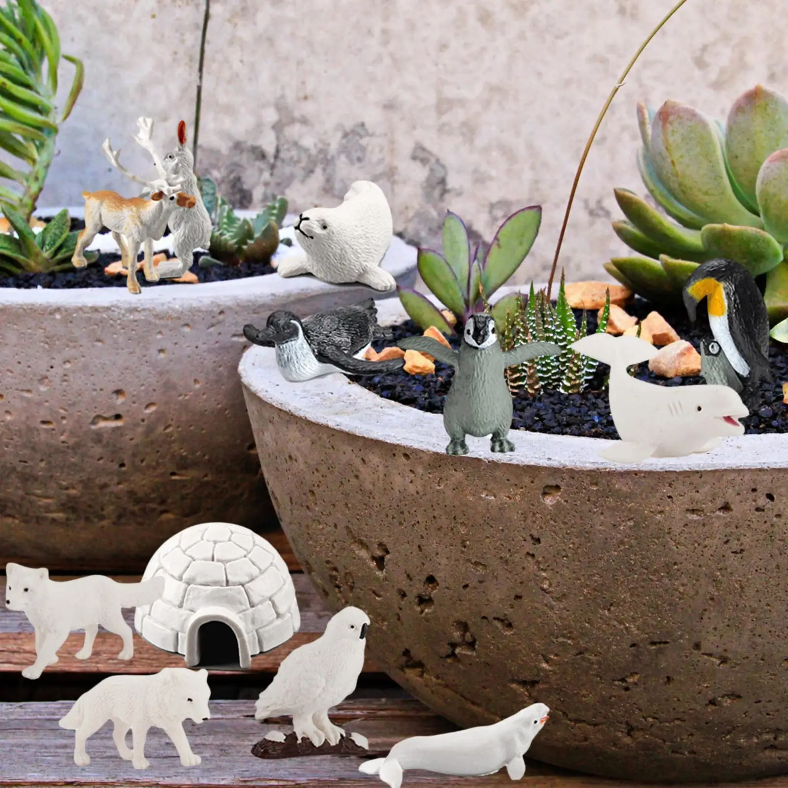 26個のリアルな極地動物モデルフィギュアおもちゃ、北極動物フィギュア、シロクマ、トナカイ、アザラシ、オオカミ、ウサギ、シロキツネ、イグルー