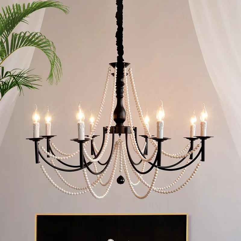 ثريا غرفة المعيشة الفرنسية الرجعية العتيقة اللؤلؤ الثريا غرفة الطعام مصابيح غرفة النوم الأمريكية ثريا بسيطة ومتقدمة