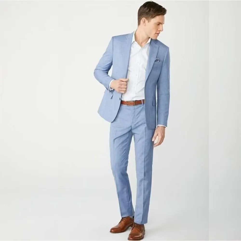 

STEVDITG Fashion Customized Men's Suits Sky Blue Elegant Wedding Blazer Single Breasted Notched Lapel Slim 2 Piece Jacket Pants