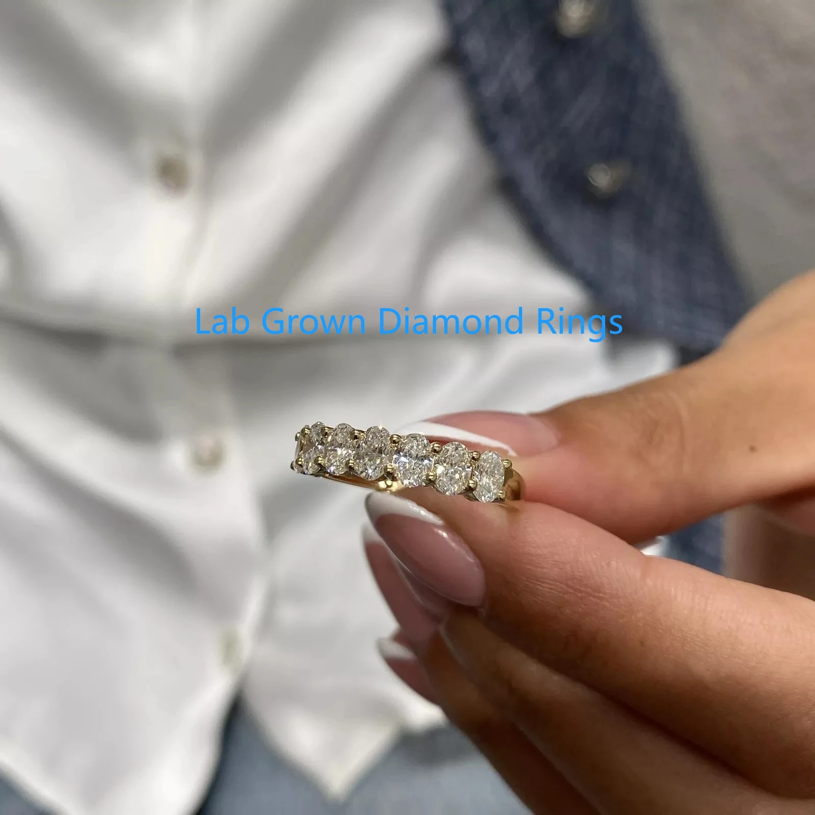 

AEAW Lab Grown Diamond Band Ring Набор овальных зубьев DEF VS1-VVS2 1,4CTW 0,2CT Каждая платиновая 950 Белое обручальное кольцо для женщин