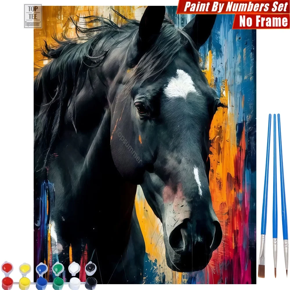 

Black Horse Portrait Paint By Numbers Set - Horse Portrait Abstract Creative Family Fun Thanksgiving Day Gift For Daughter