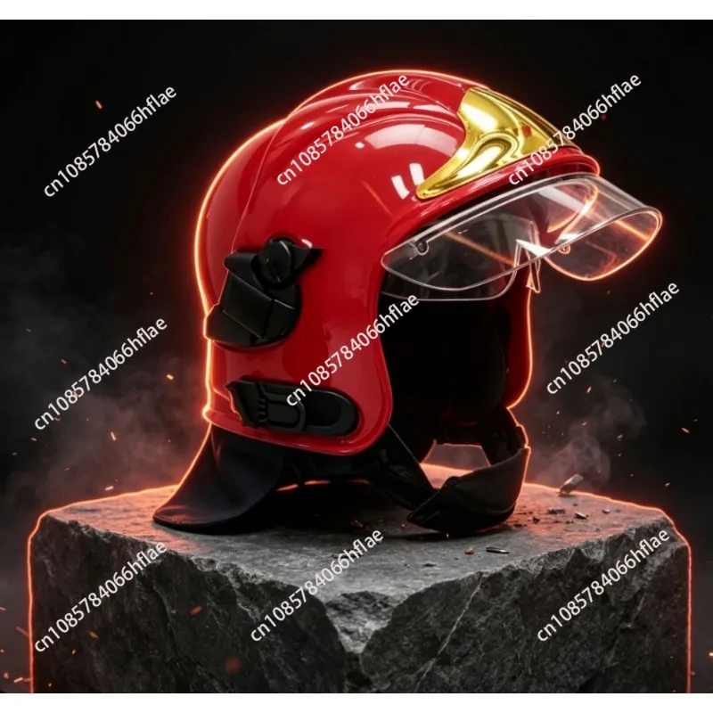 Gold Plated Film Full Face Fire Helmet, Double-Sided Shield Pressure Resistant Safety Helmet