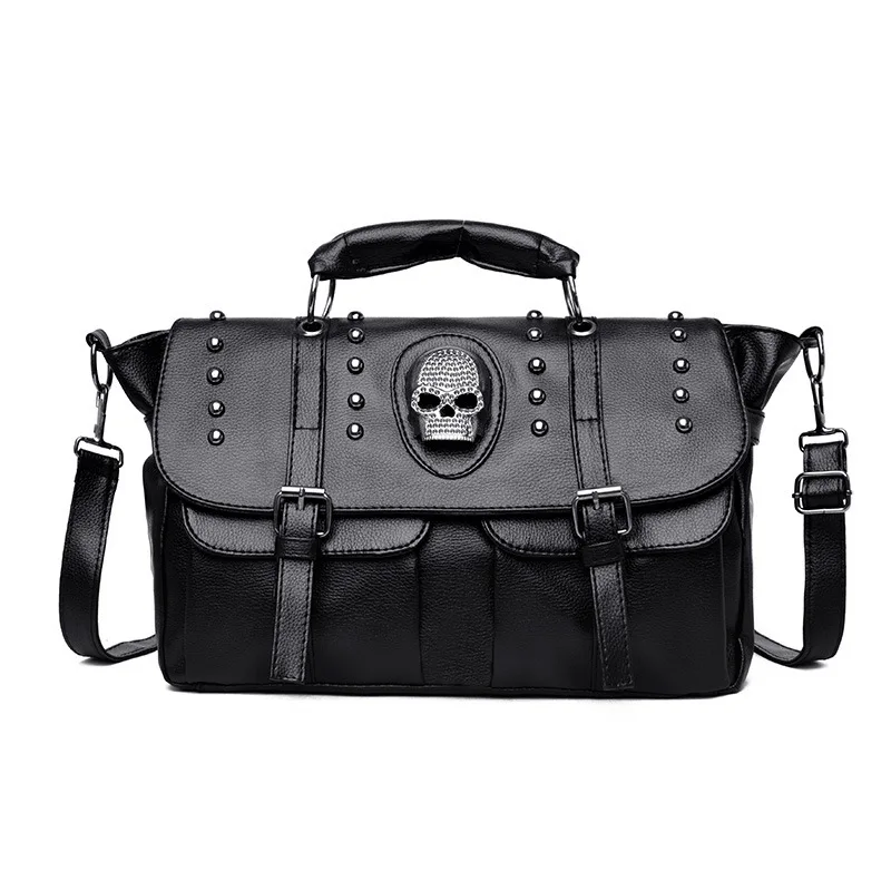 Annmouler Punk Style Women Handbags Pu Leather Skull Tote Bag Black Large Capacity Shoulder Bag 2022 Luxury Crossbody Bags