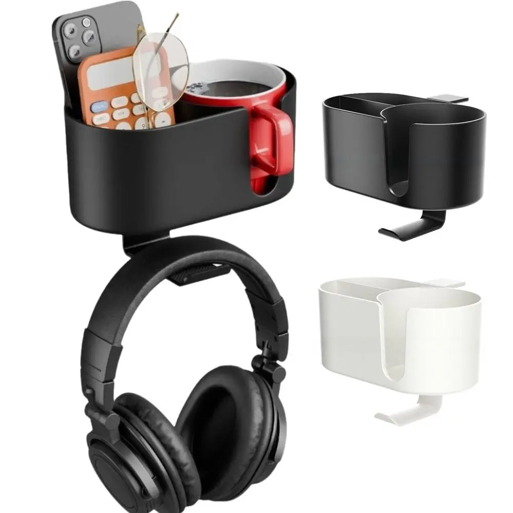 

Aluminum Alloy Desk Cup Holder Clamp Design Black Clip-on Cup Holder Organizer White Multi-Functional 2 in 1 Desk Storage Chair