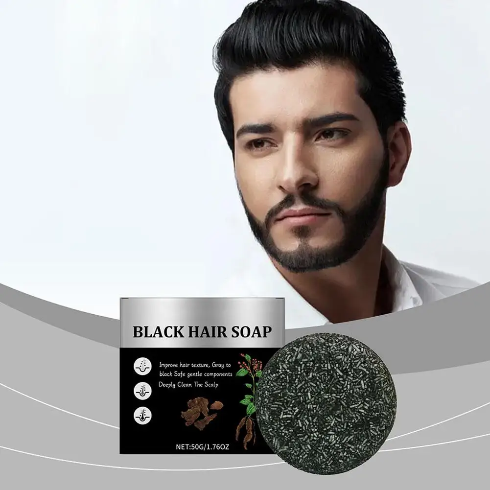 50g Black Hair Soap Hair Darkening Soap Shampoo Bar Natural Gray White Dye Color Effective Fast Hair Body Repair J0H7