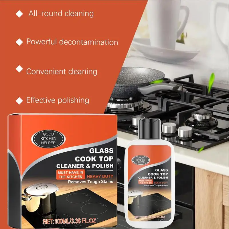 

Kitchen Stove Cleaner Non-Scratch Cleaning Kit Glass Cooktop Cleaner Non-Abrasive Stove Polish Powerful Kitchen Degreaser For