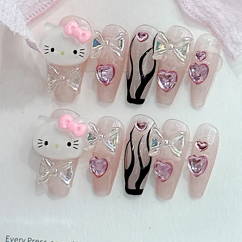 Y2K Sanrios Kuromi Wearing Armor Hello Kitty Cinnamoroll Melody Anime Cartoon Pochacco Detachable Repeatable Charm False Nail