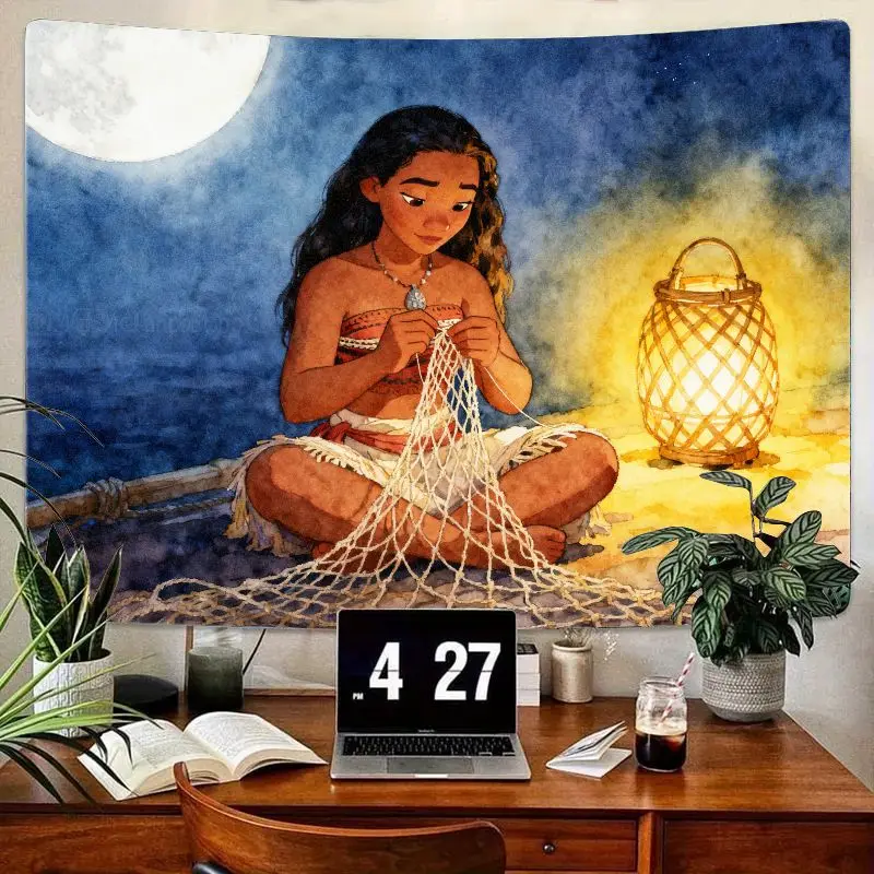 

1 шт. гобелен в стиле Диснея Моаны, мечтательный лунный свет океана, настенное искусство, тканая сетка для девочек, полиэстер, декор для спальни в общежитии, подарок для девочек
