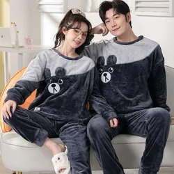 Winter Warm Sleepwear Flannel Women Home Wear Two-Piece Thickened Padded Long-Sleeved Pajamas Cartoon Bear Dog Cat High Quality