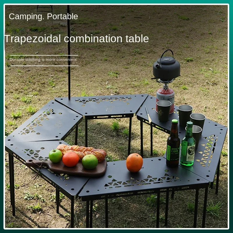 IGT Outdoor Folding Table Camping Table Splicing Iron Plate Trapezoidal Camping Equipment Ultra Light Combination Table