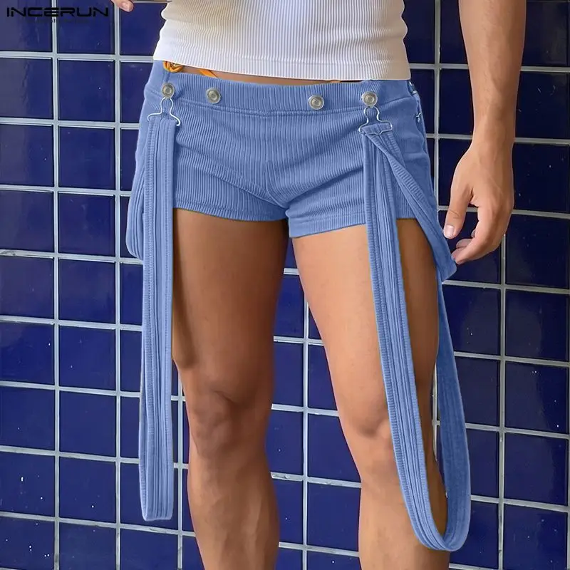 INCERUN Men's Shorts Rompers Solid Summer 2026 Casual Straps Overalls For Man Playsuits Streetwear Fashion Men Bottoms Shorts