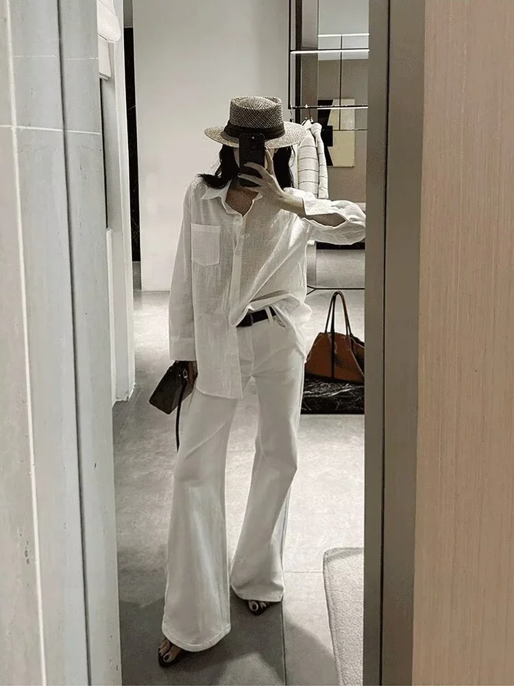 

Белые джинсы-клеш с высокой талией, облегающие повседневные брюки из эластичного хлопкового денима, осенняя новинка