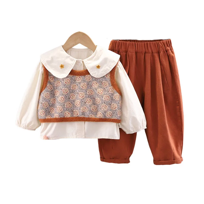 2 anos de idade roupas da menina do bebê 2024 primavera outono coreano crianças casual rosa colete + camisas calças meninas roupas infantis crianças conjunto