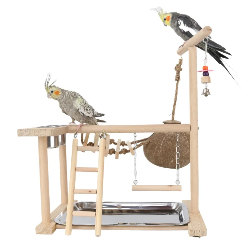 

Parrot Large Play Stand with Training Station, Playground Perch, Climbing Cloud Ladder Swing, Bird Toy