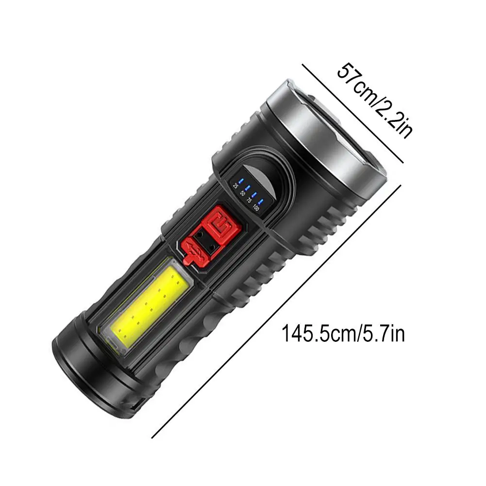 Portable LED Tactical Flashlight With Side COB USB Rechargeable Lantern Built-in Battery Torch Waterproof Camping Hand Light