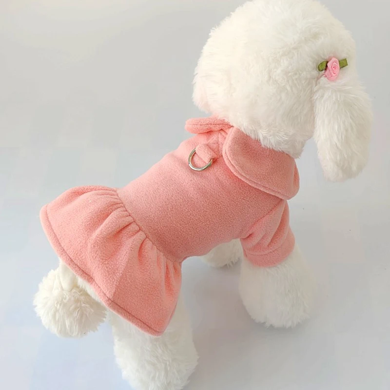 Autumn Winter Woolen Princess Skirt Christmas Harness Traction Rope Small Dog Coat Puppy Holiday Clothes Poodle Yorkie