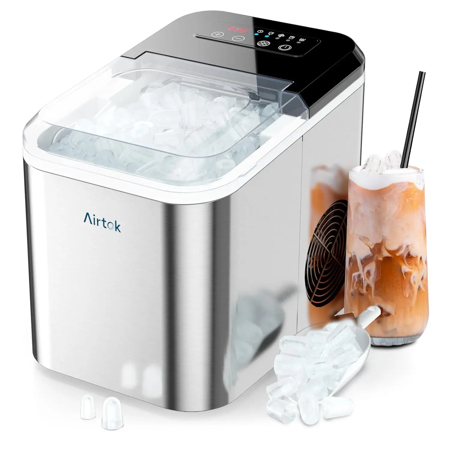 

Makers Countertop with Reservation, 28LBs/24H, 9 Ice Cubes Ready in 6 Mins, Self-Cleaning Ice Maker Machine with Basket and Scoo