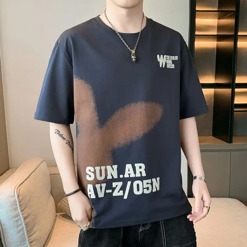 Casual Printed Letter Pullovers Men's Clothing Short Sleeve All-match Summer New O-Neck Loose Youthful Vitality Fashion T-shirts