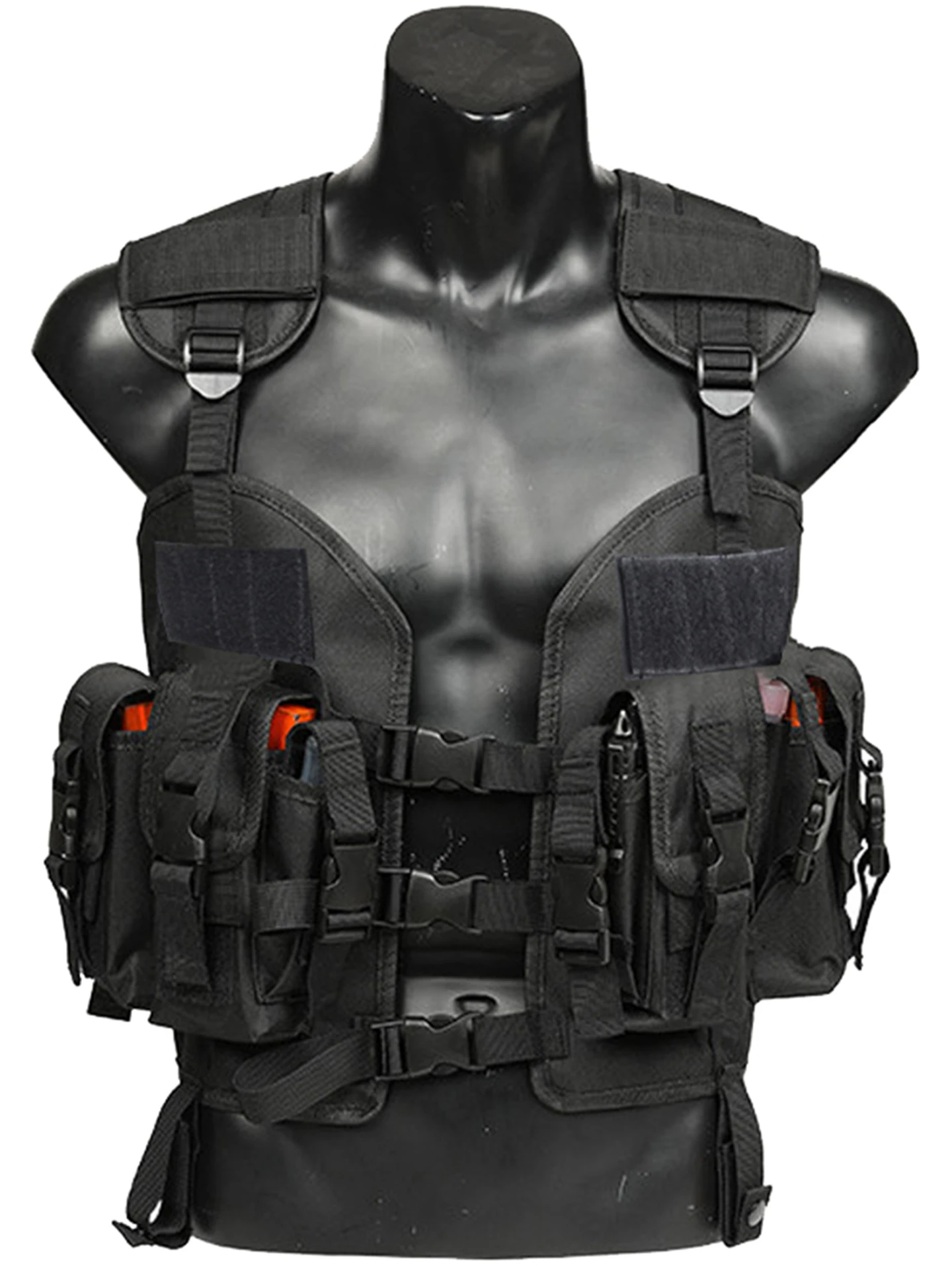 タクティカルベスト-ミリタリーファン-cs-ワイルドネス装備-マルチポケット-ブラック-97-シール-ウォーターバッグ-オペレーショントレーニング-迷彩ベスト