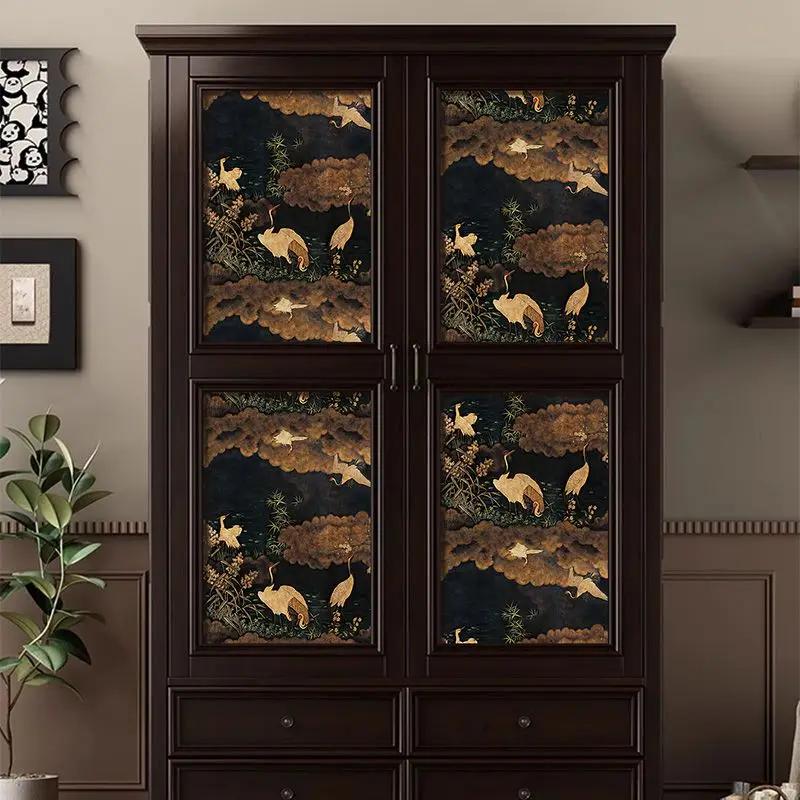 Vintage Dark Peel and Stick Wallpaper Classic Crane Contact Paper Boho Waterproof Shelf Adhesive Wallpaper for Walls Cabinet