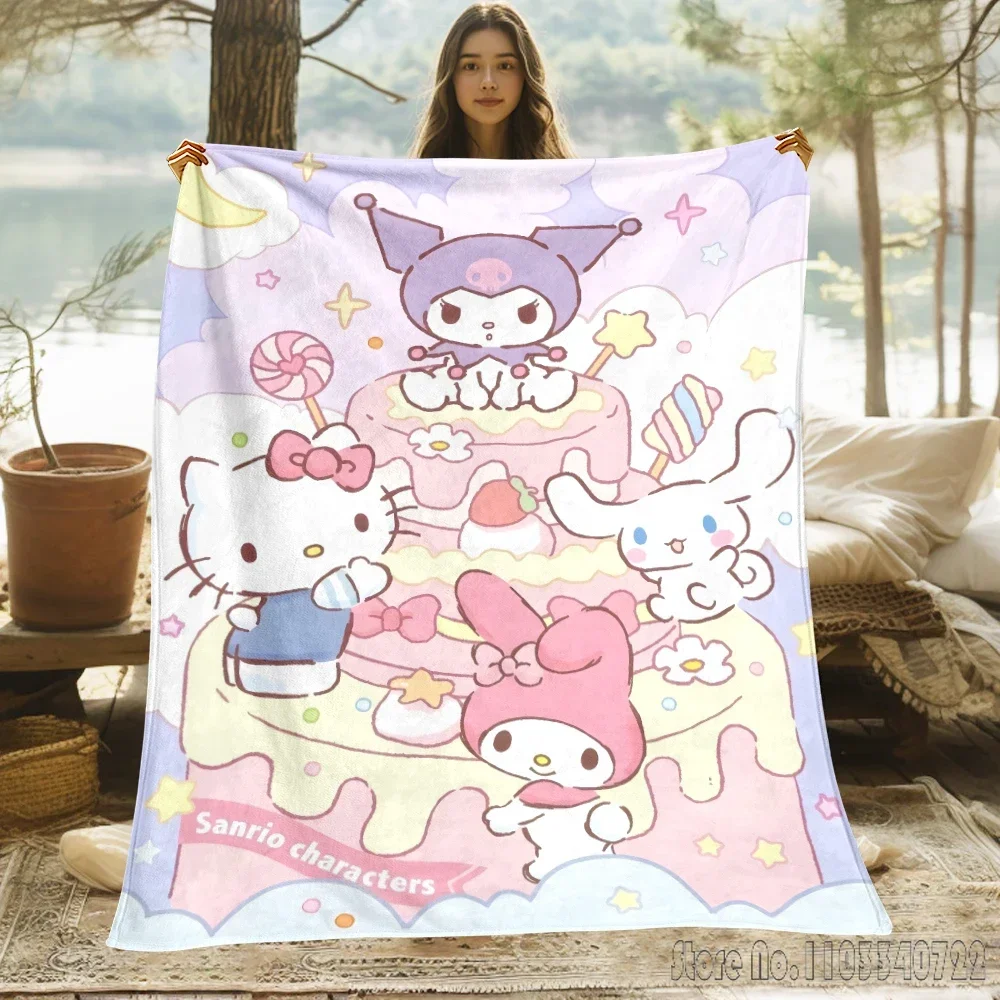 Sanurgente Kuromi Melody Hello Kitty Blanket, Couvertures fines, Utilisé pour canapés, lits, salons, pique-niques de voyage, cadeaux