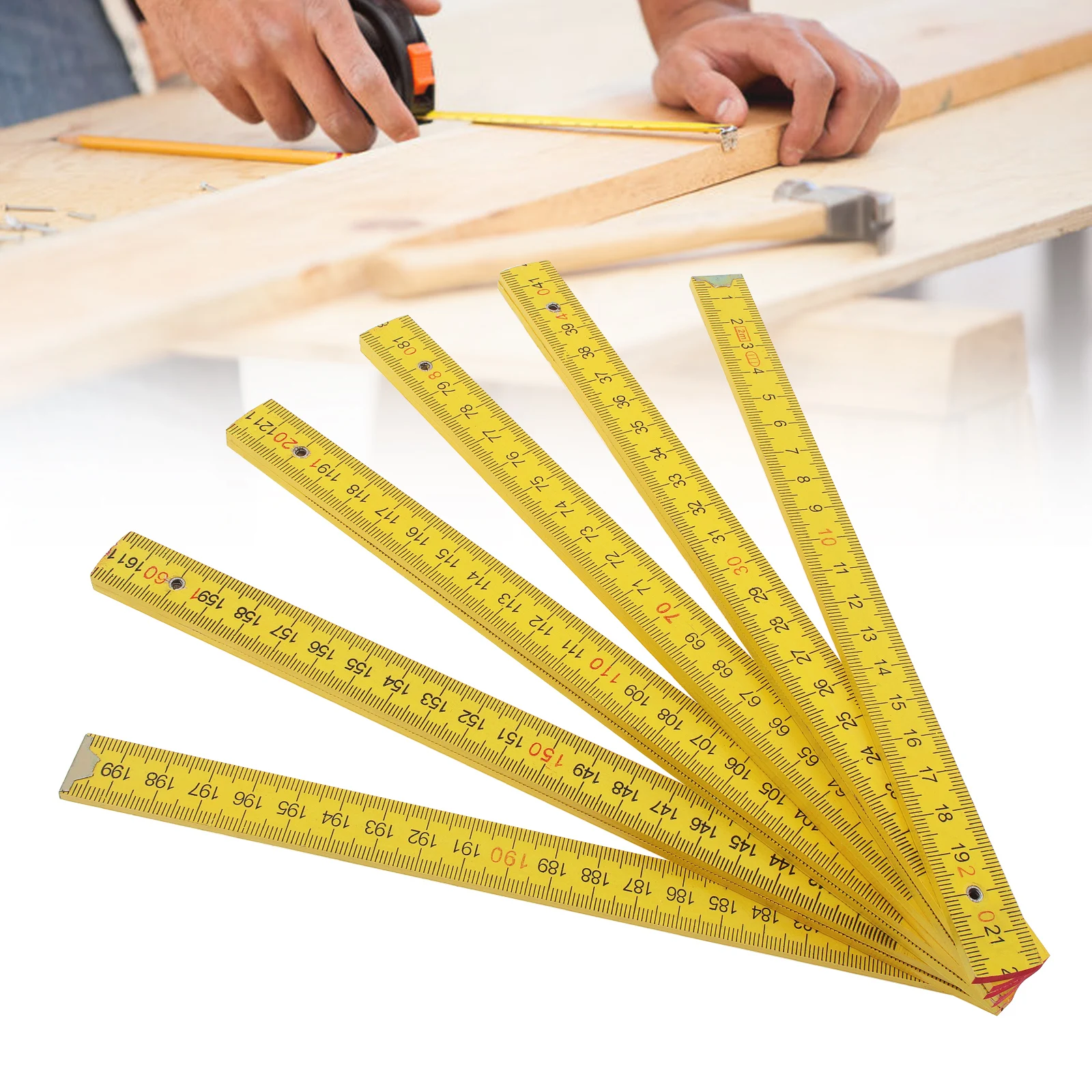 Règle en bois jaune double face de 2 m avec échelle métrique pour le dessin, l'enseignement et les menuisiers, outil de mesure multifonctionnel pliable