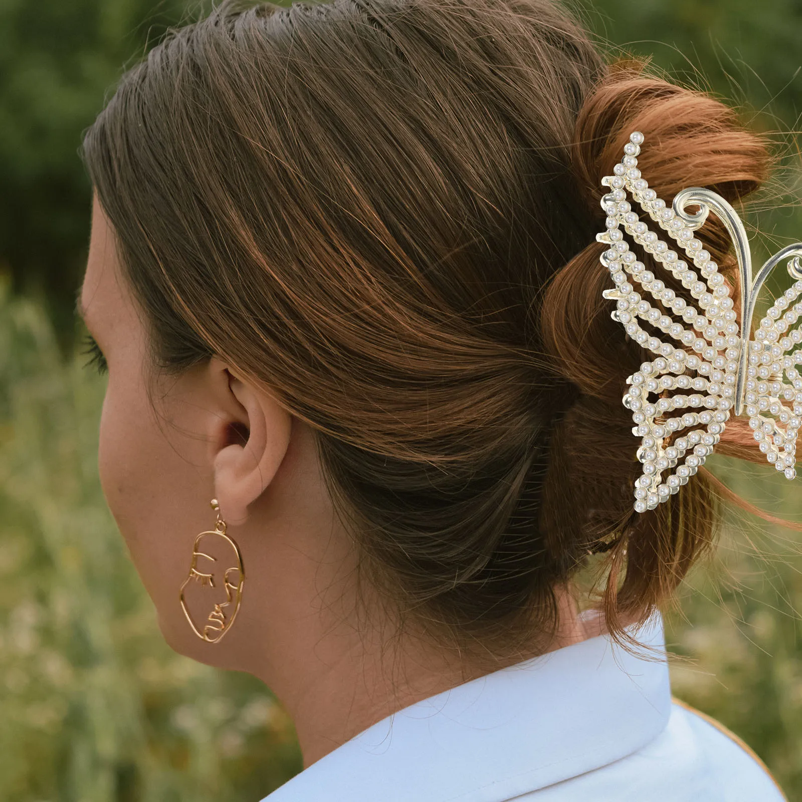 

2 Pcs Hairpin Claw Clips Butterfly Claw Clips Decorative Golden Butterfly Accessories Women Pearl Thick Hair Non