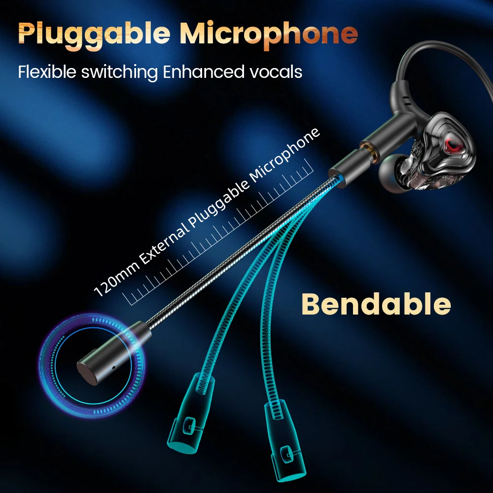 90°Elbow Gaming Headphones Wired Earphone Metal HiFi Bass Stereo 3.5mm Type-c Earphone Earbud For Phone Computer Universal Mic