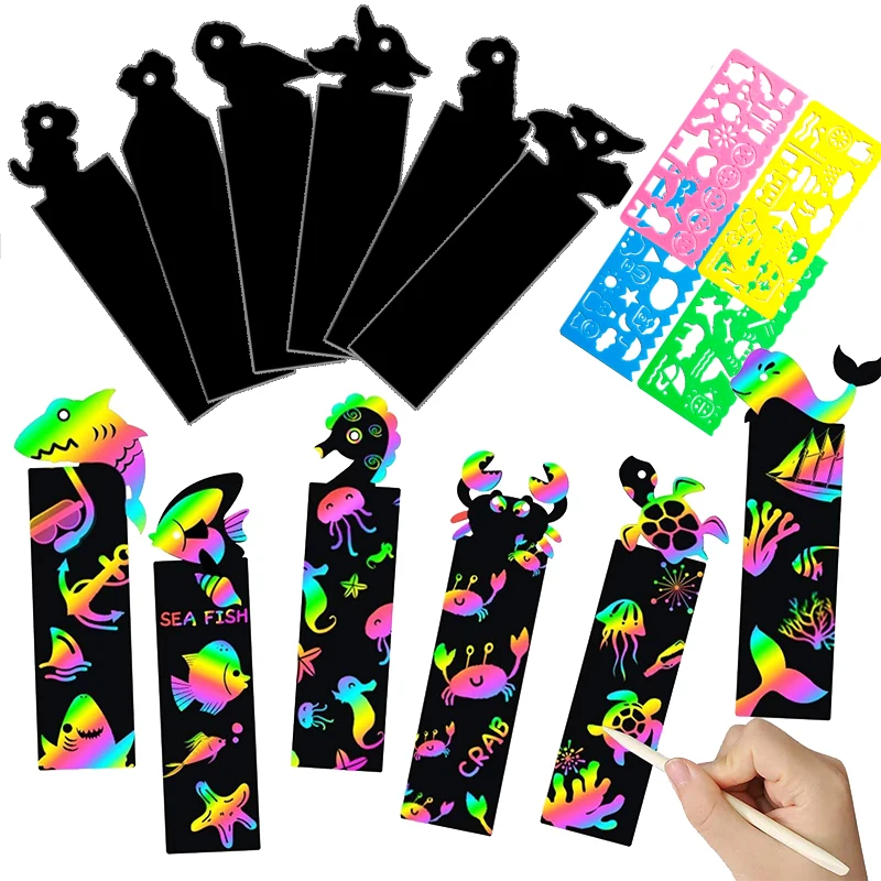 

12Pcs Scratching Painting Children DIY Toys Animal Dinosaur Unicorn Scratching Painting Colorful Scratching Paper for Kids TMZ