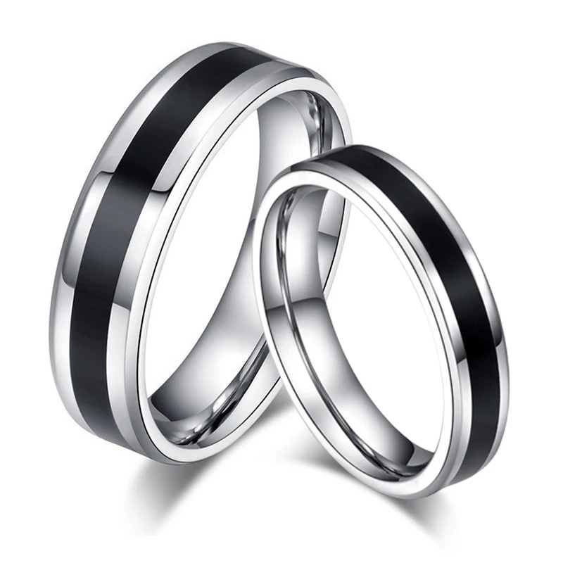 

4mm 6mm Stainless Steel Black Line Simple Finger Couple Rings for Women Mens Wedding Band Cool Lover Charm Jewelry Wholesale