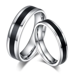 4mm 6mm Stainless Steel Black Line Simple Finger Couple Rings for Women Mens Wedding Band Cool Lover Charm Jewelry Wholesale