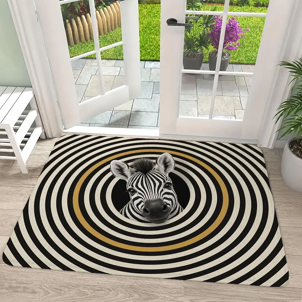 Striped Zebra Panda Polar Bear Floor Mat Flannel Rug Soft Non Slip Washable Door Mat For Bathroom Bedroom Kitchen Home Decor