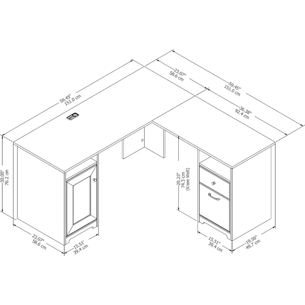 Bush Furniture Cabot, escritorio de ordenador en forma de L, 60W, con almacenamiento