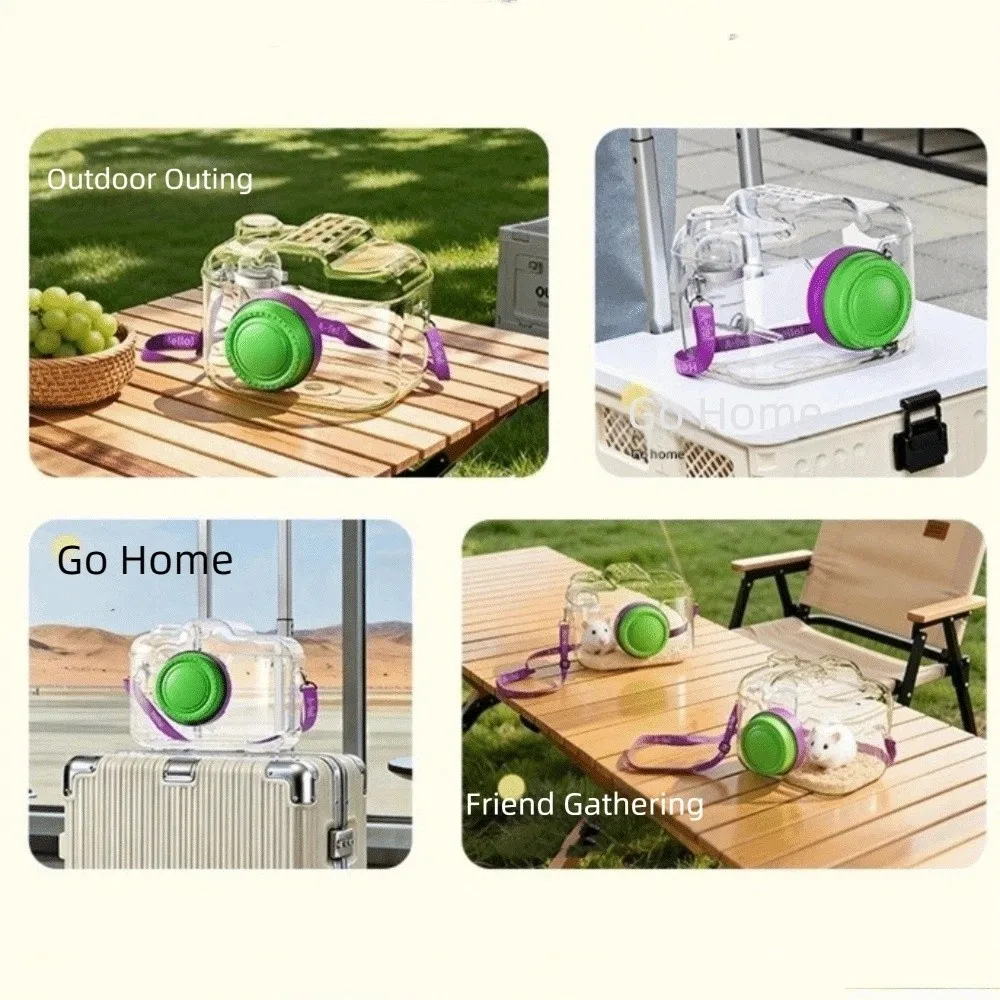 Transparent Hamster Carriers Cage Ventilated with Water Bottle Pet Outgoing Cage Camera Shape Food Bowl Travel Hamster Carrier