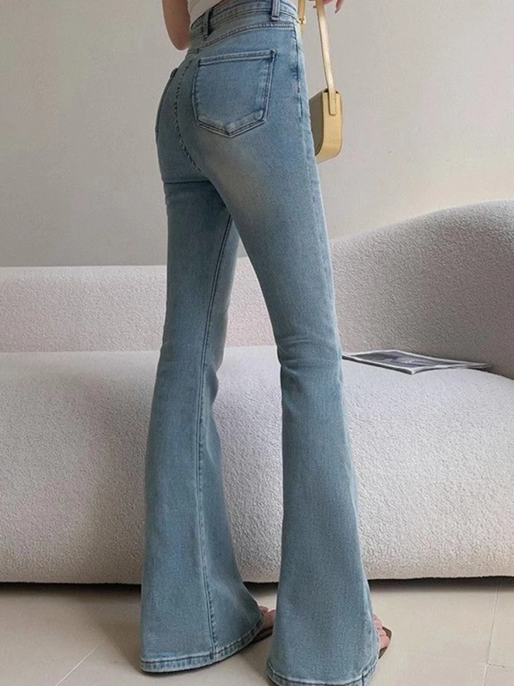 

American Light Wash High Waist Bell Bottom Jeans Women's Summer New Straight Leg Floor Length Slimming Slimming Draping Bell ...